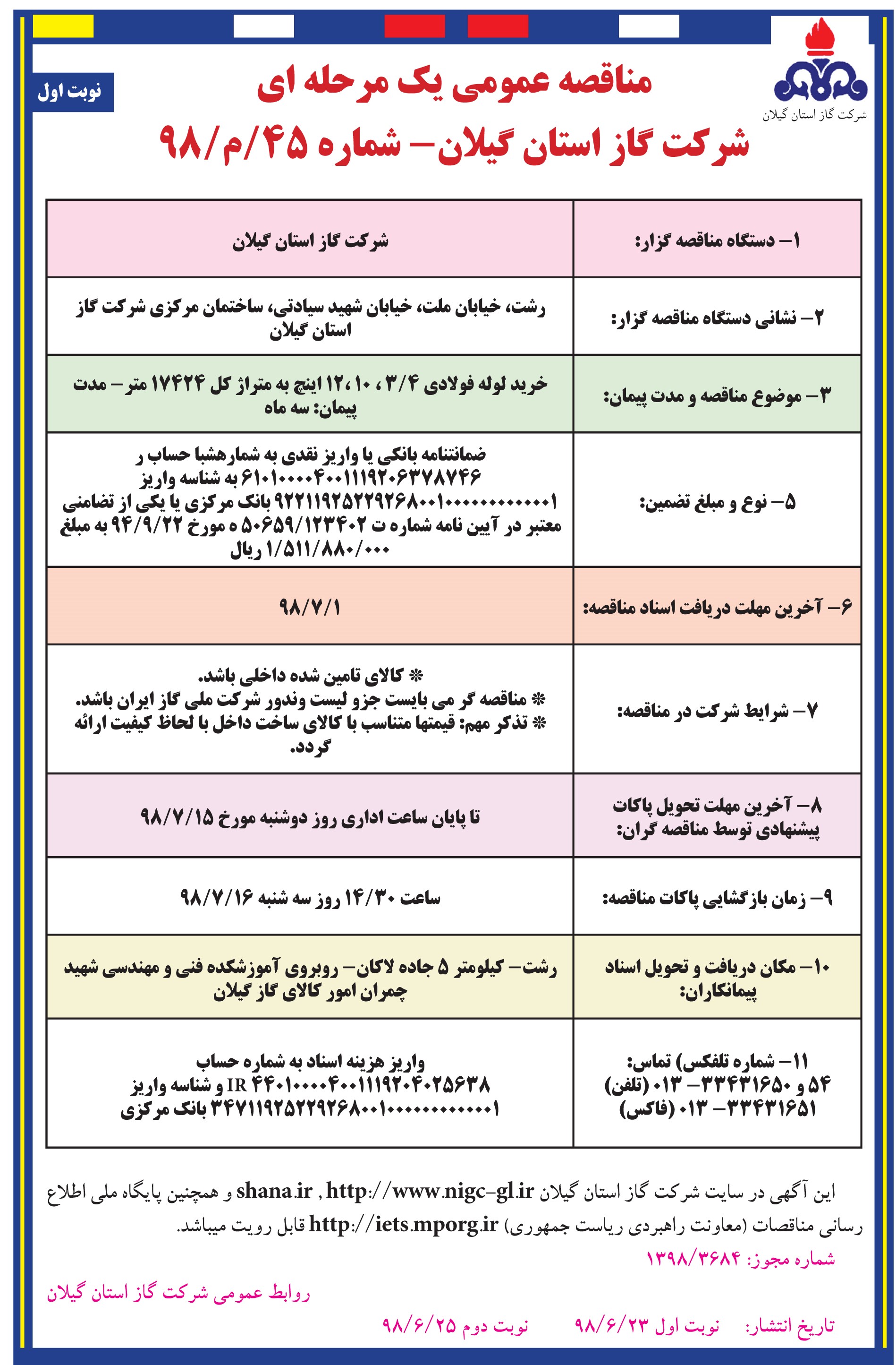 خرید لوله فولادی 3/4، 10 و 12 اینچ به متراژ کل 17424 متر - 23 شهریور