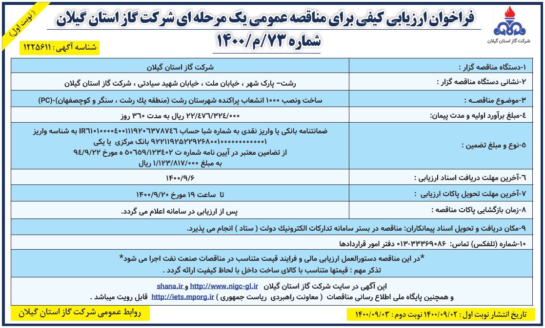 ساخت و نصب یکهزار انشعاب پراکنده شهرستان رشت - 2 آذر 1400