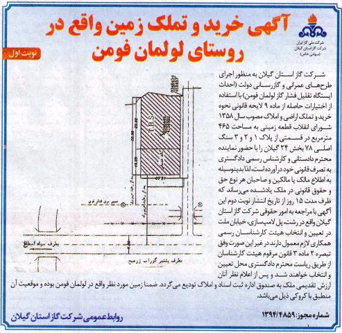 آگهی خرید و تملک زمین در روستای لولمان فومن 94/9/24