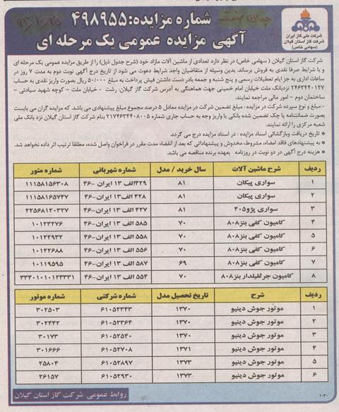 فراخوان مزایده عمومی تعدادی ماشین آلات مازاد 93/10/25